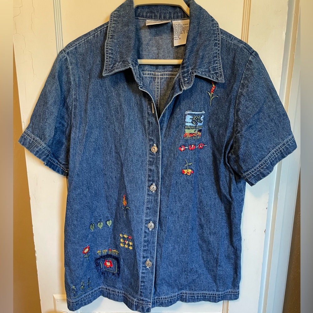 Denim Embroidered Button-Up 🌷